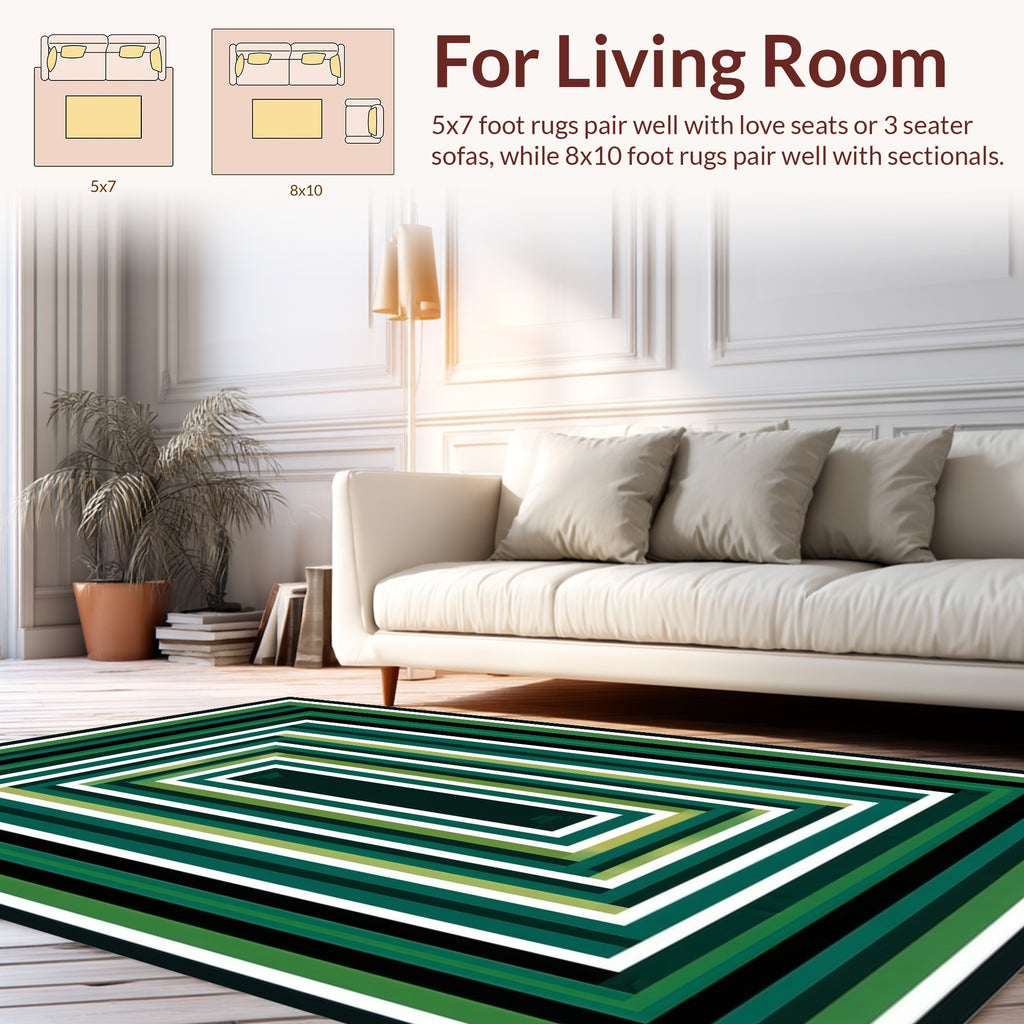 Green White Black Concentric Rectangles Rug