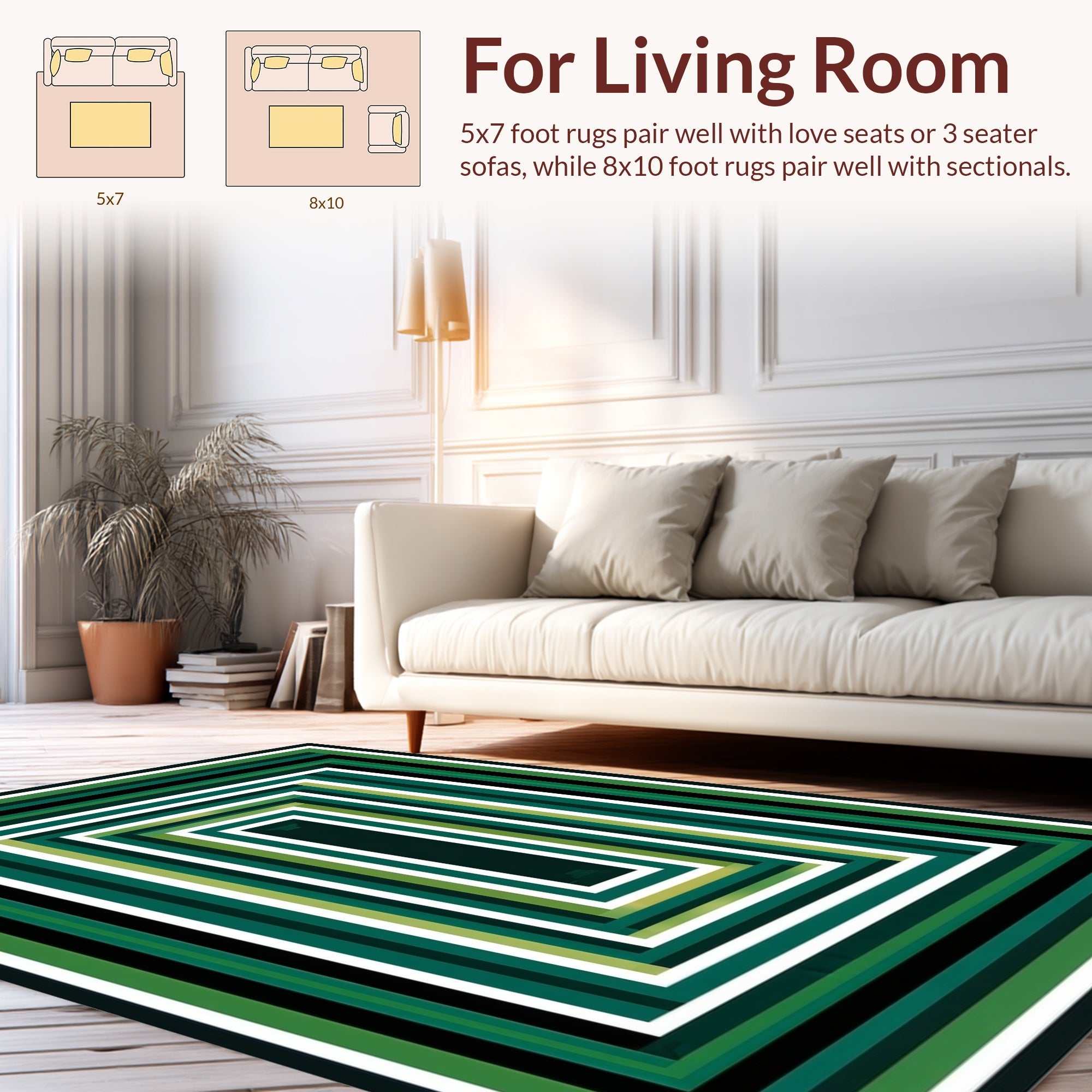 Green White Black Concentric Rectangles Rug