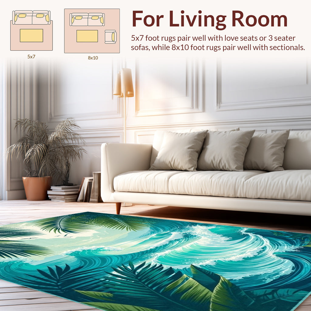 Tropical Ocean Wave Beach Scene Rug