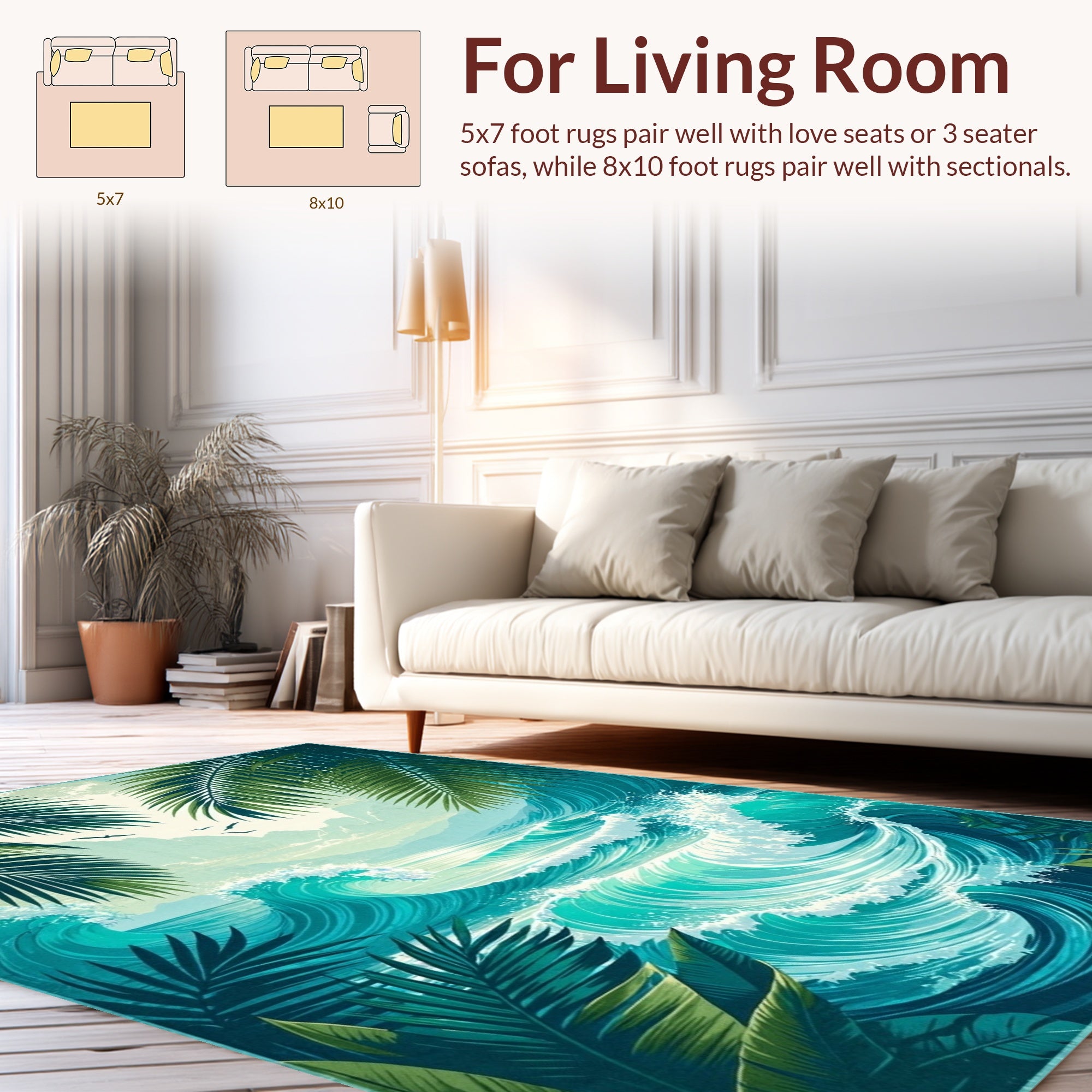 Tropical Ocean Wave Beach Scene Rug