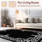 Ornate White Floral Scrollwork Border Rug