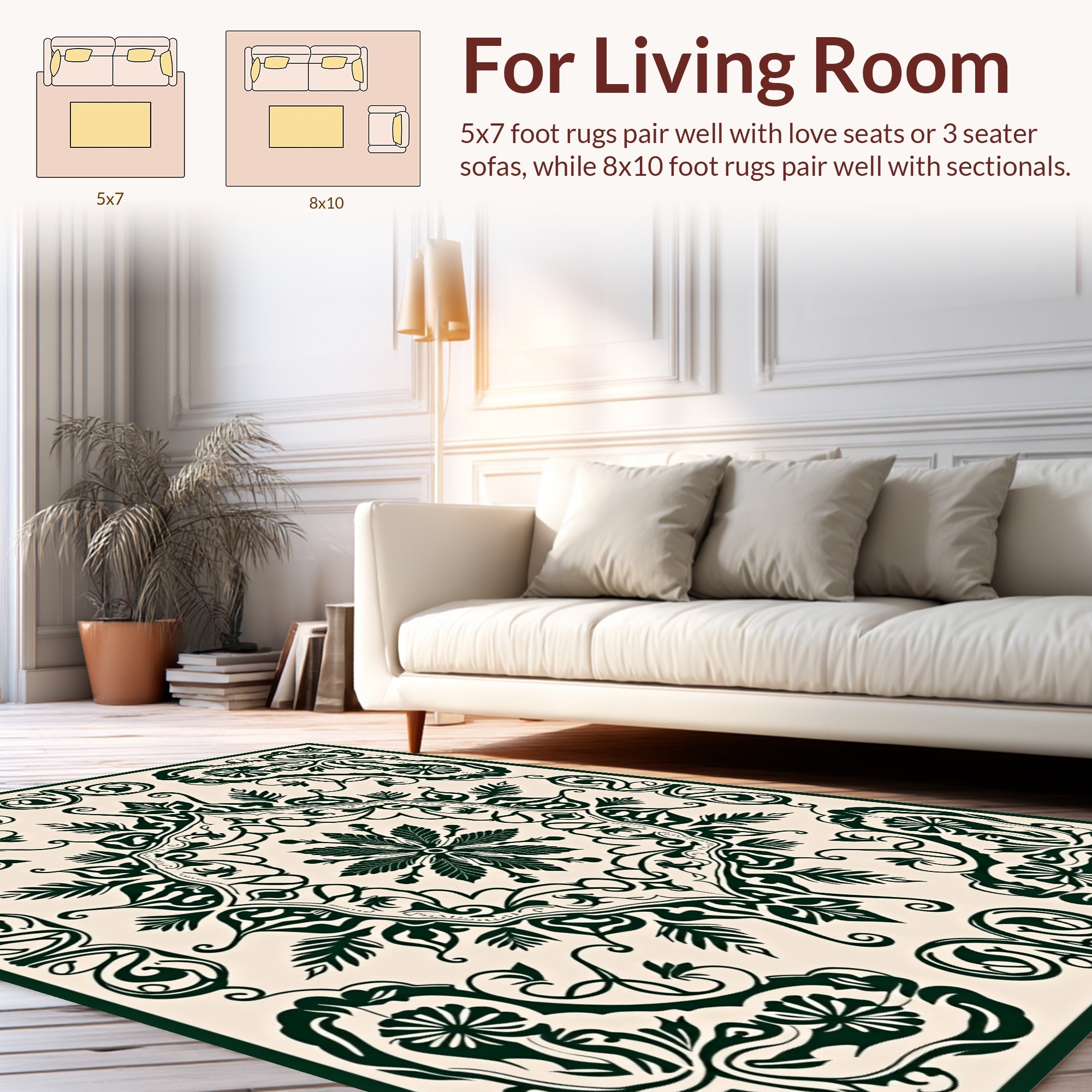 Elegant Dark Green Floral Scroll Rug