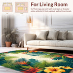 Vibrant Tropical Leaves Hibiscus Floral Rug