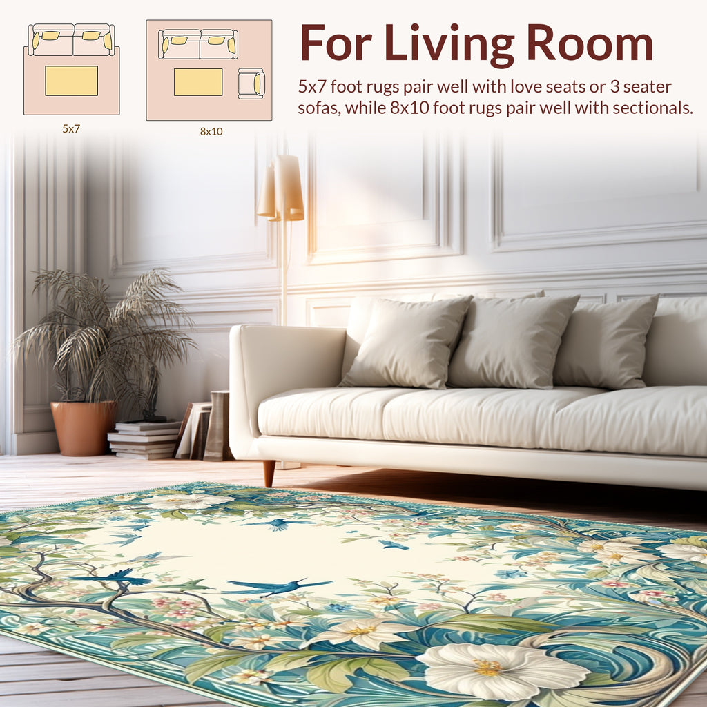 Whimsical Birds Floral Frame Design Rug