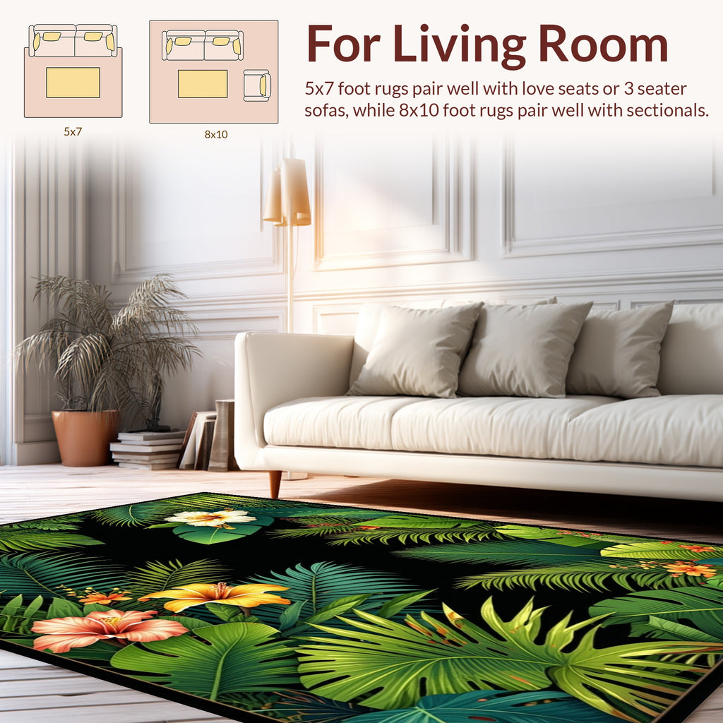 Lush Tropical Floral Leaf Pattern Rug