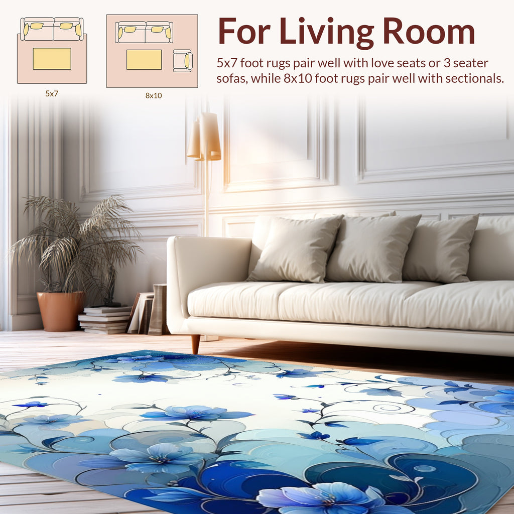 Ethereal Blue Floral Dreamscape Rug