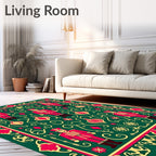 Festive Red Nutcracker Green Ornament Rug