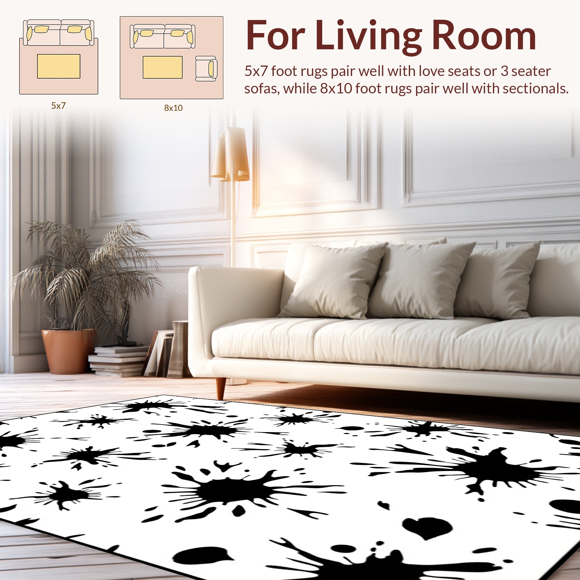 Black Splatter Pattern Design Rug
