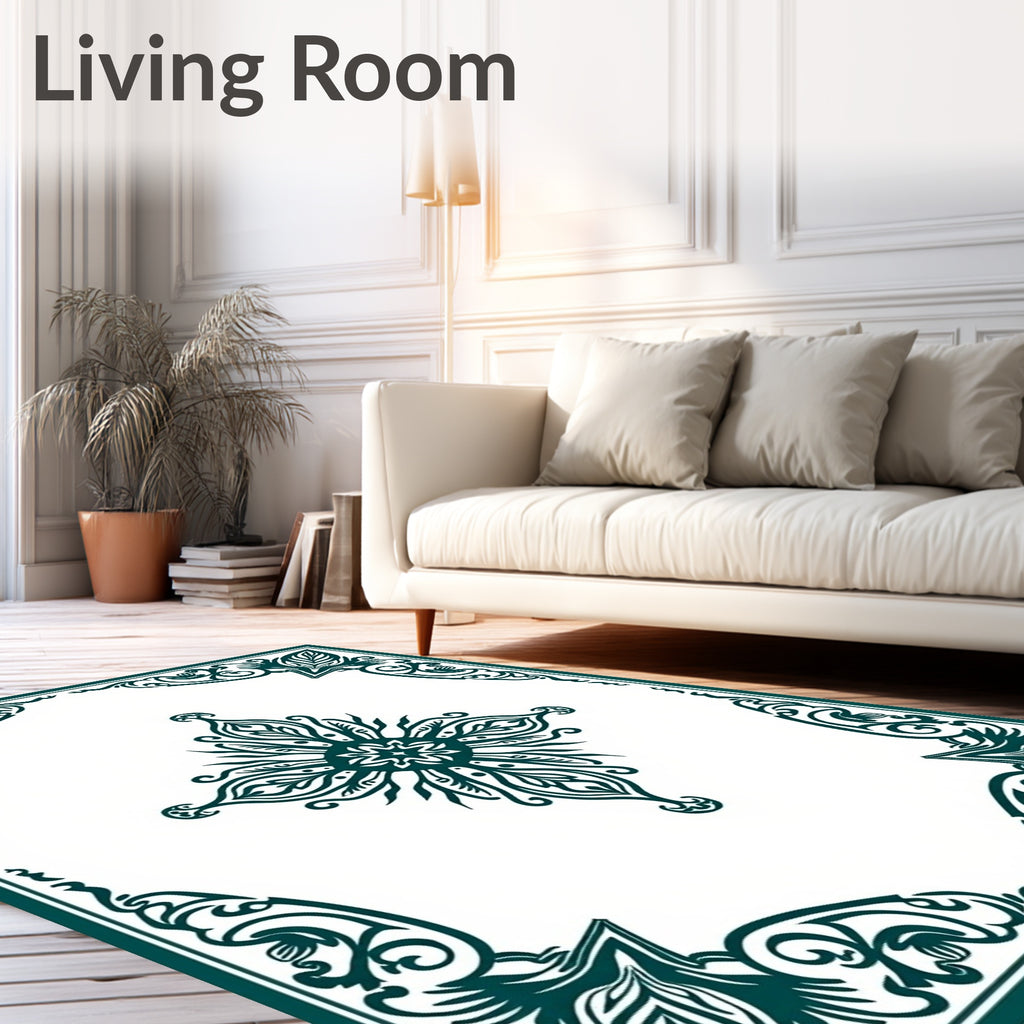 Deep Teal Ornate Medallion Border Rug