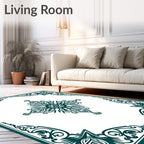 Deep Teal Ornate Medallion Border Rug