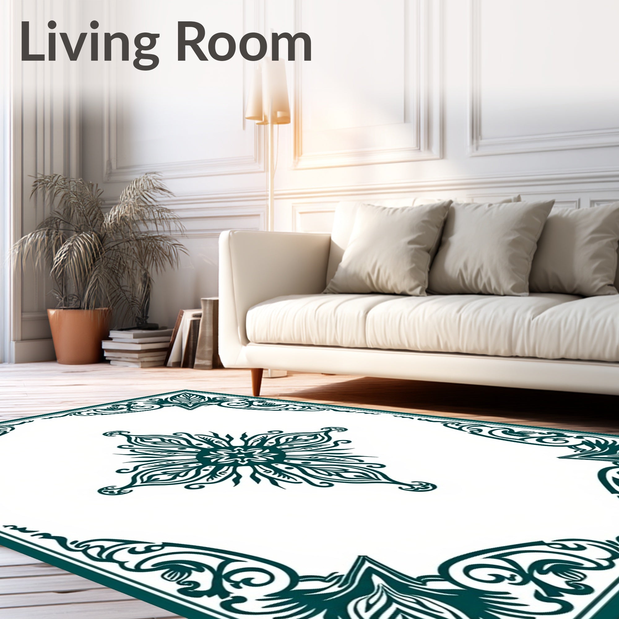 Deep Teal Ornate Medallion Border Rug