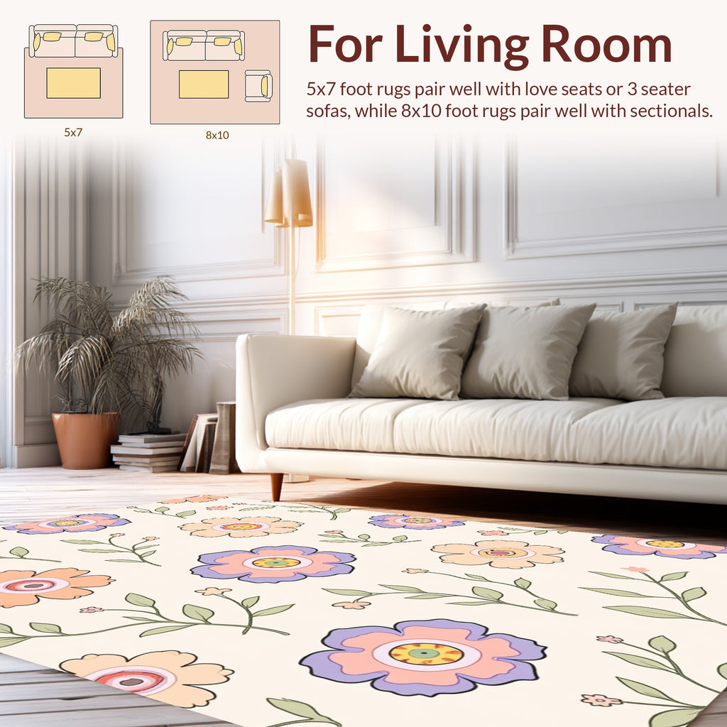 Pastel Flower Pattern Abstract Art Rug