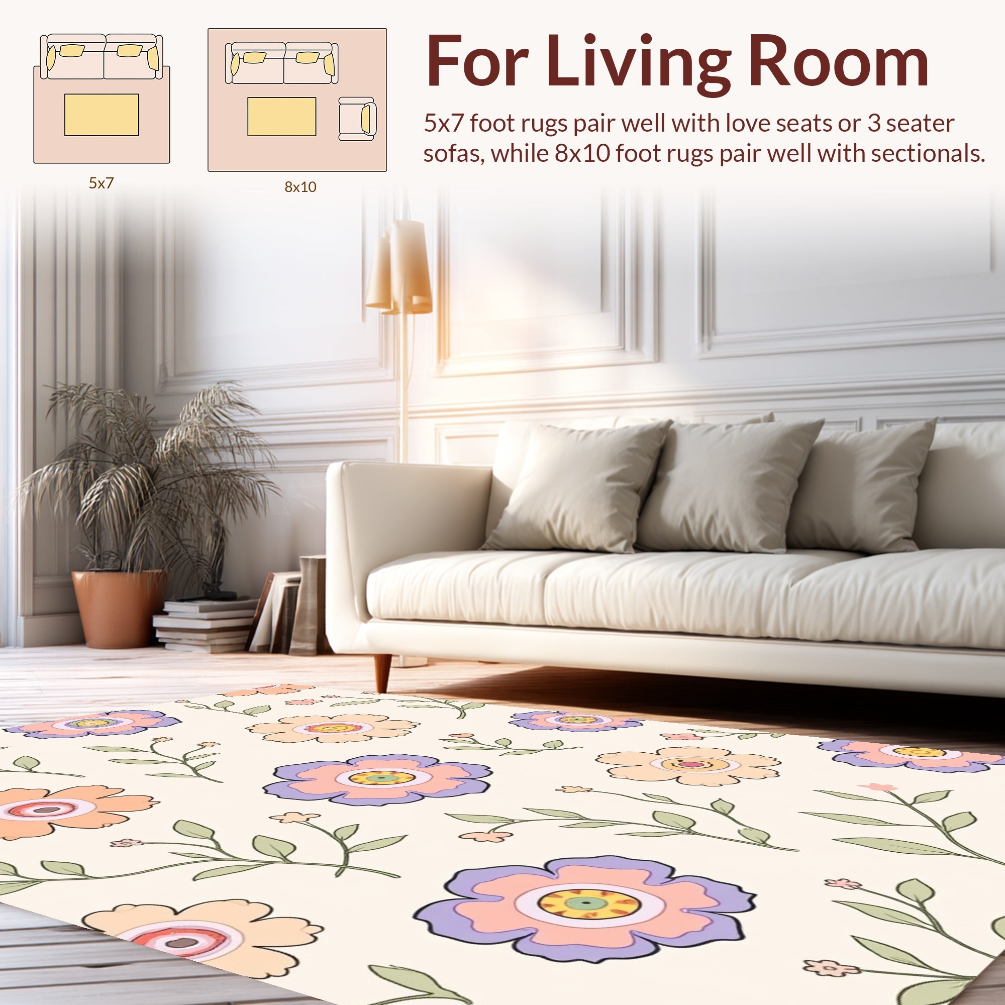 Pastel Flower Pattern Abstract Art Rug
