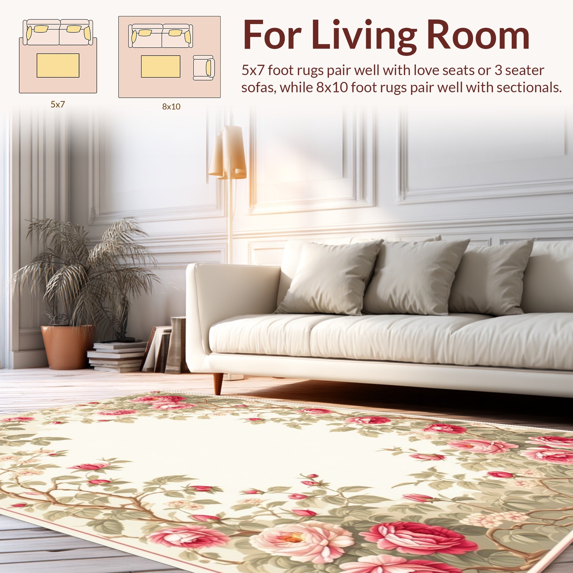 Vintage Pink Roses Floral Vine Rug