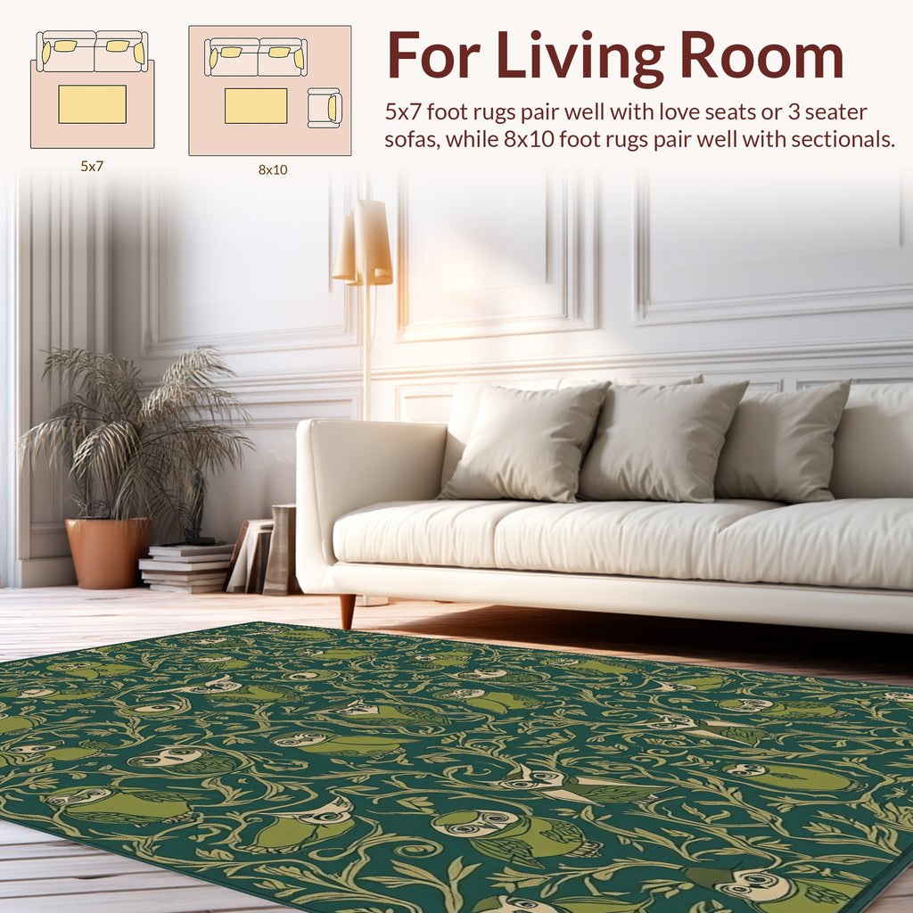 Whimsical Owl Floral Pattern Rug
