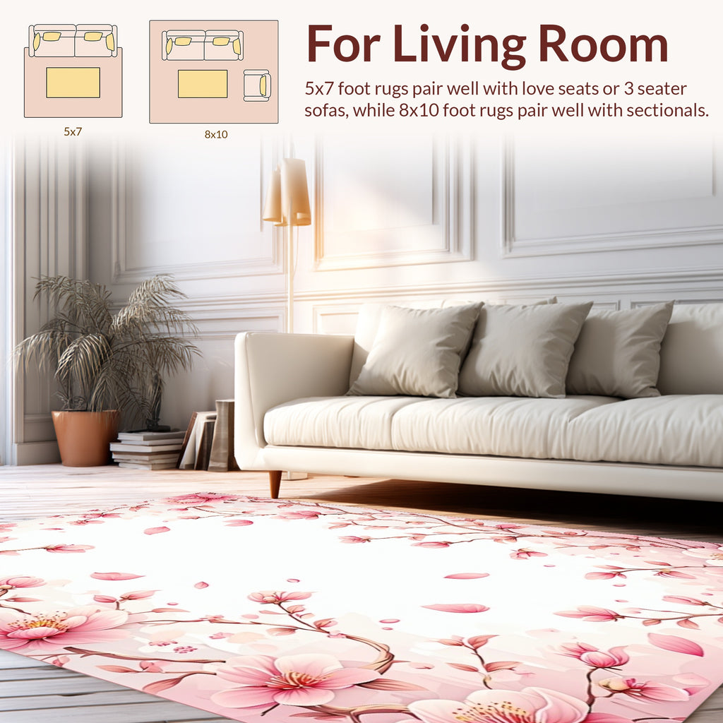Pink Blossom Branch Delicate Pattern Rug