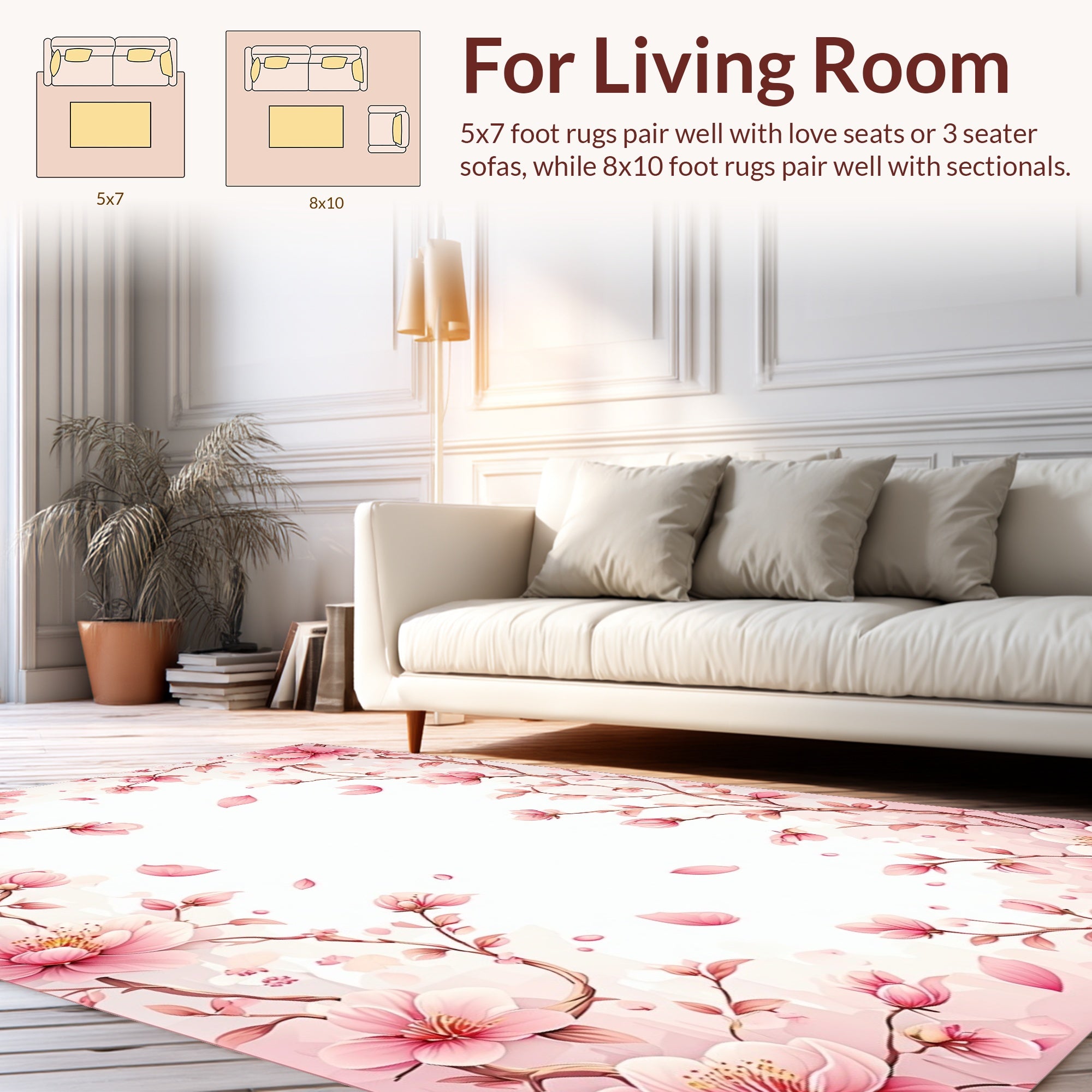 Pink Blossom Branch Delicate Pattern Rug