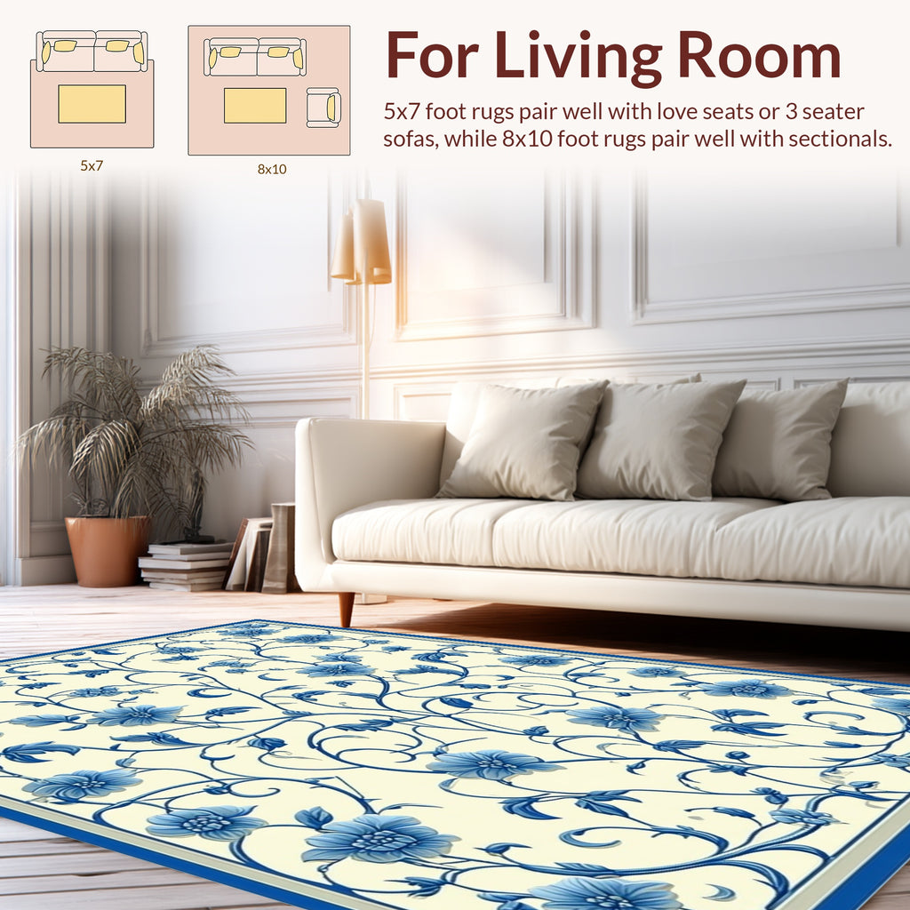 Blue Floral Vine Pattern Rug