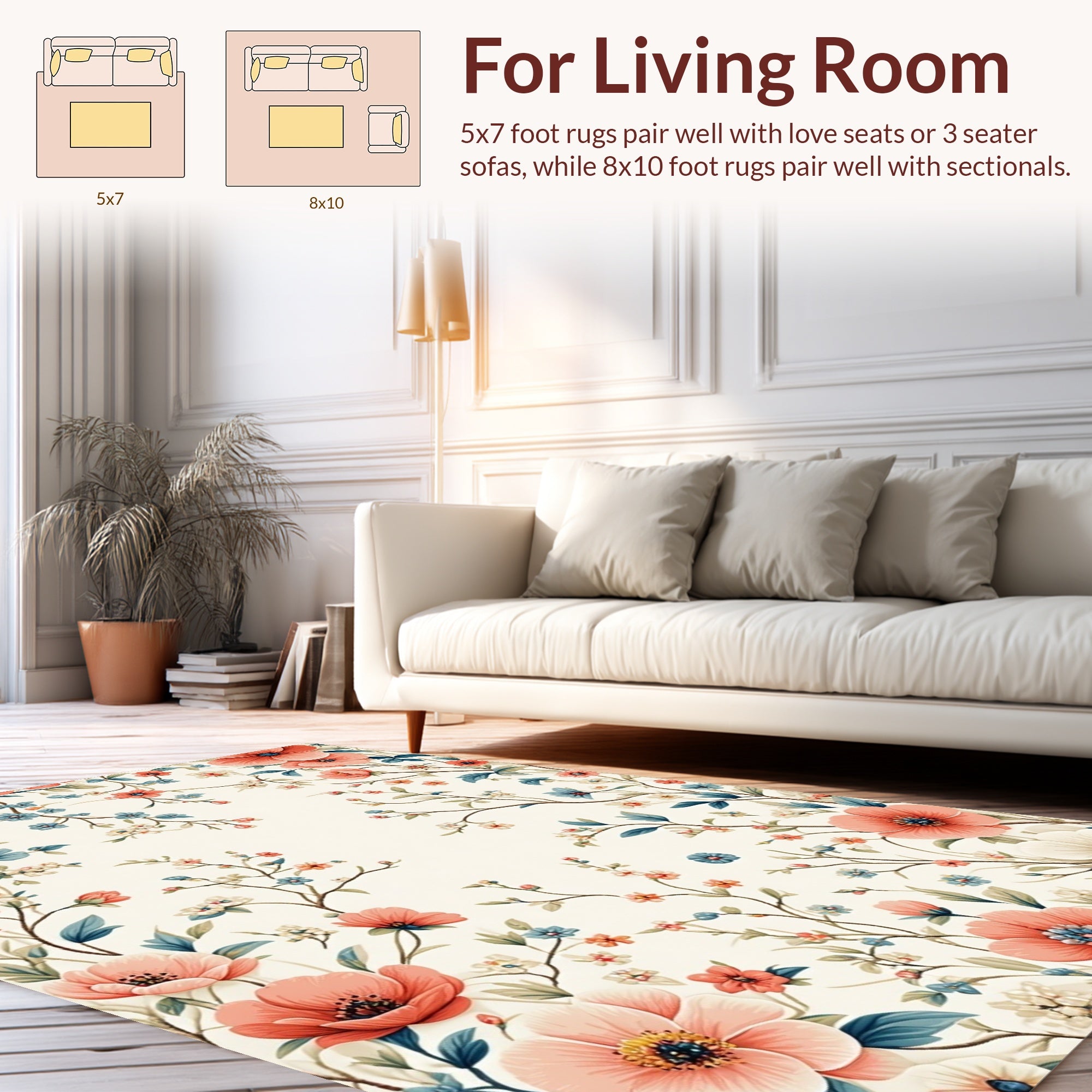 Coral And Blue Floral Vines Rug