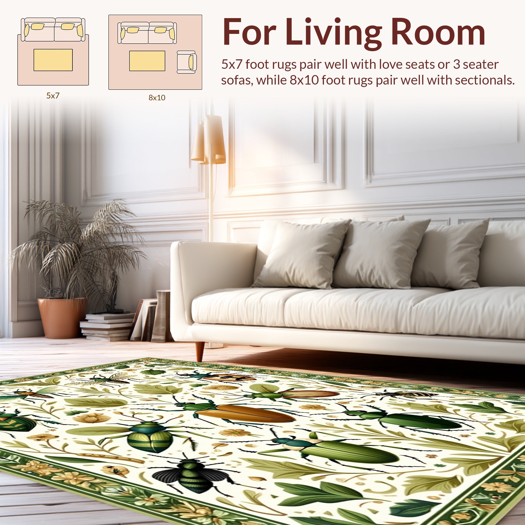 Vintage Insect Floral Garden Pattern Rug