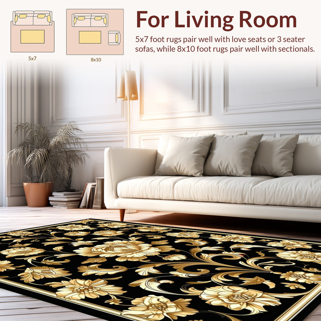 Rich Floral Scrollwork Classic Design Rug