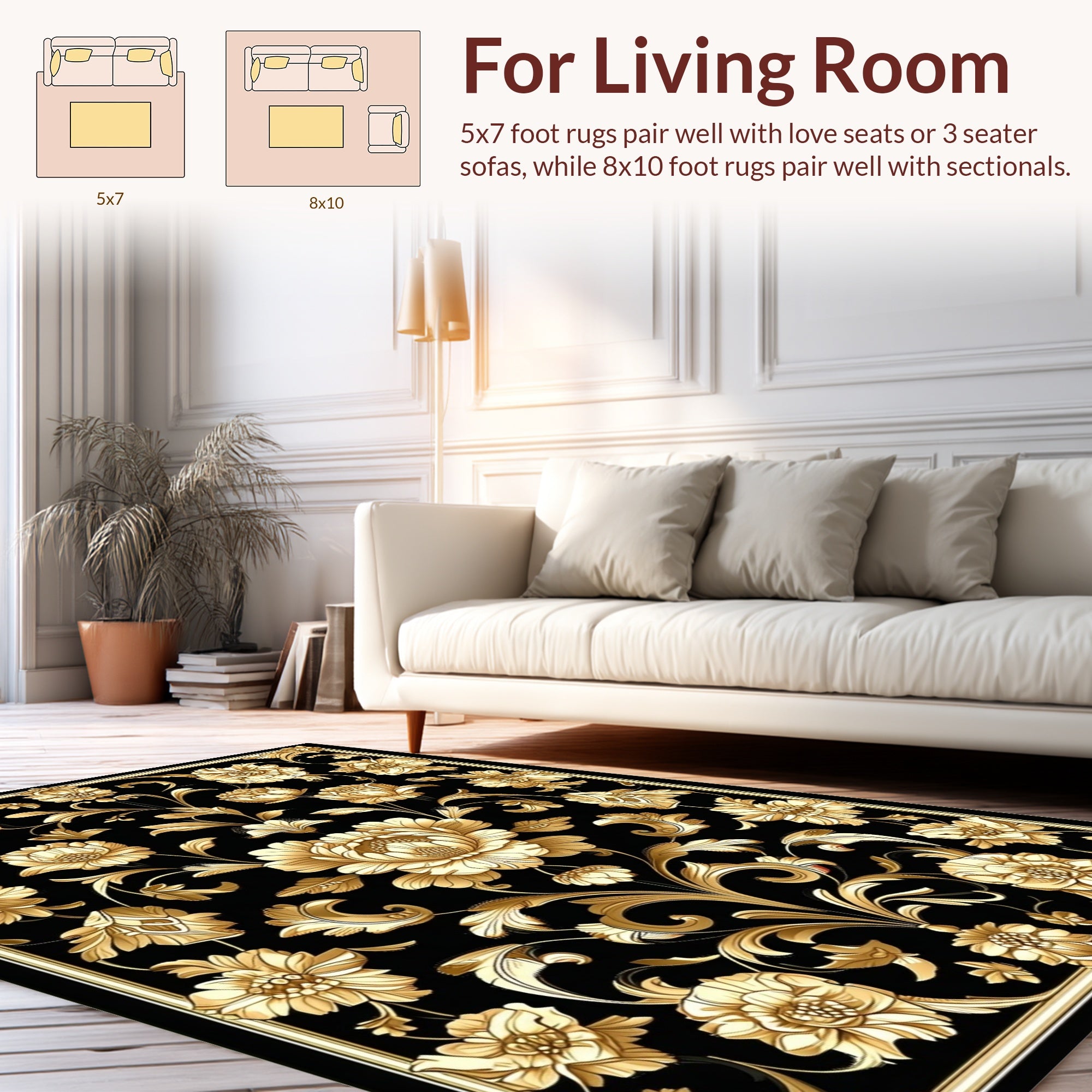 Rich Floral Scrollwork Classic Design Rug
