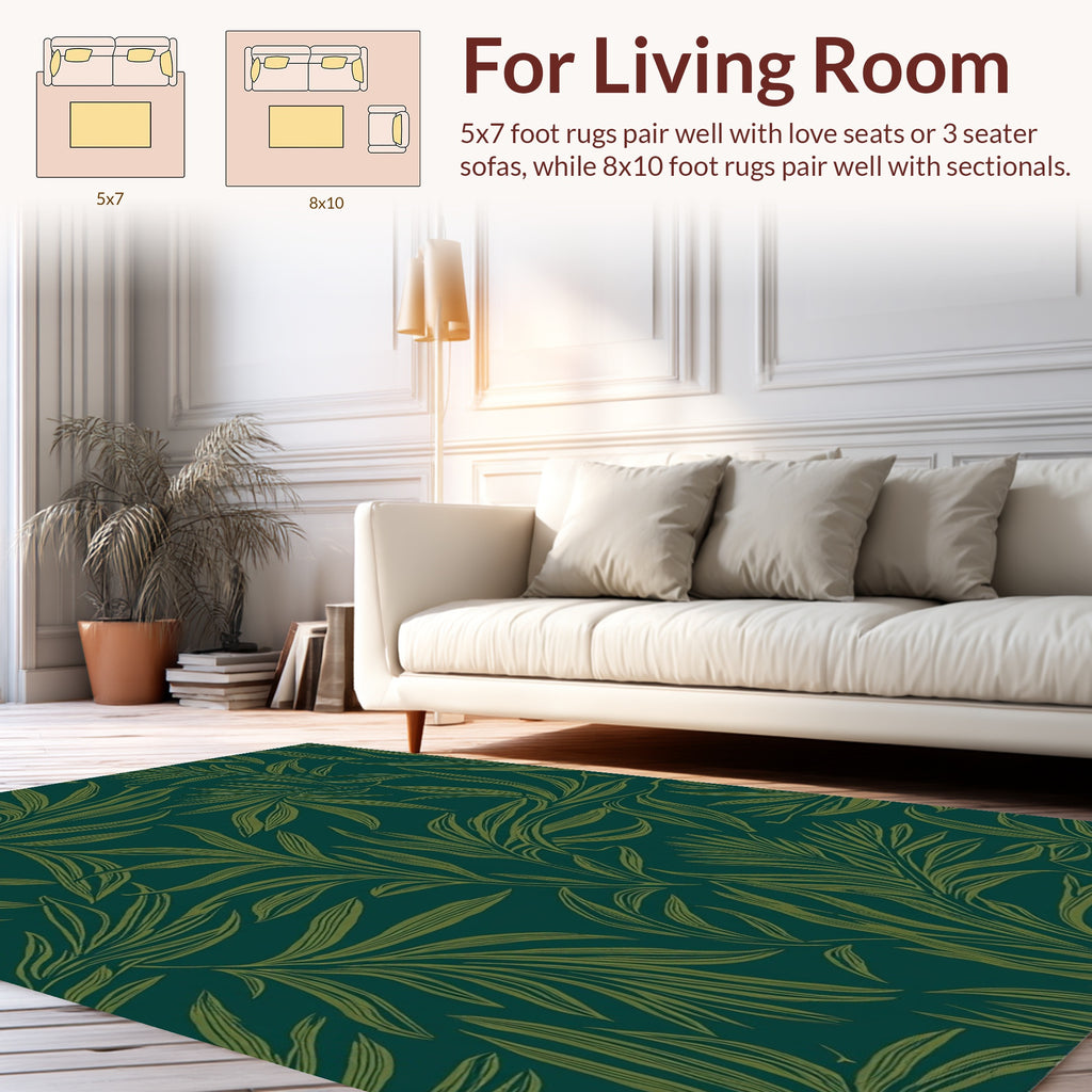 Deep Teal Leaf Pattern Rug