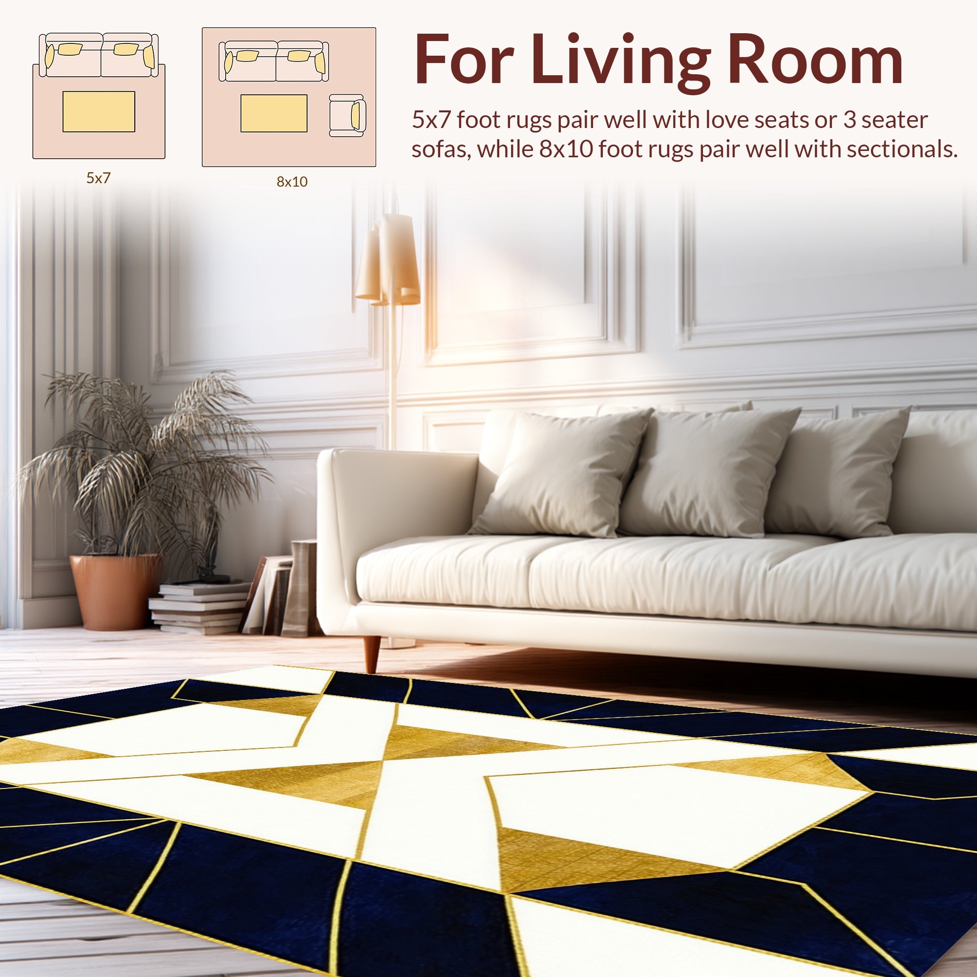 Gold Navy Geometric Abstract Design Rug