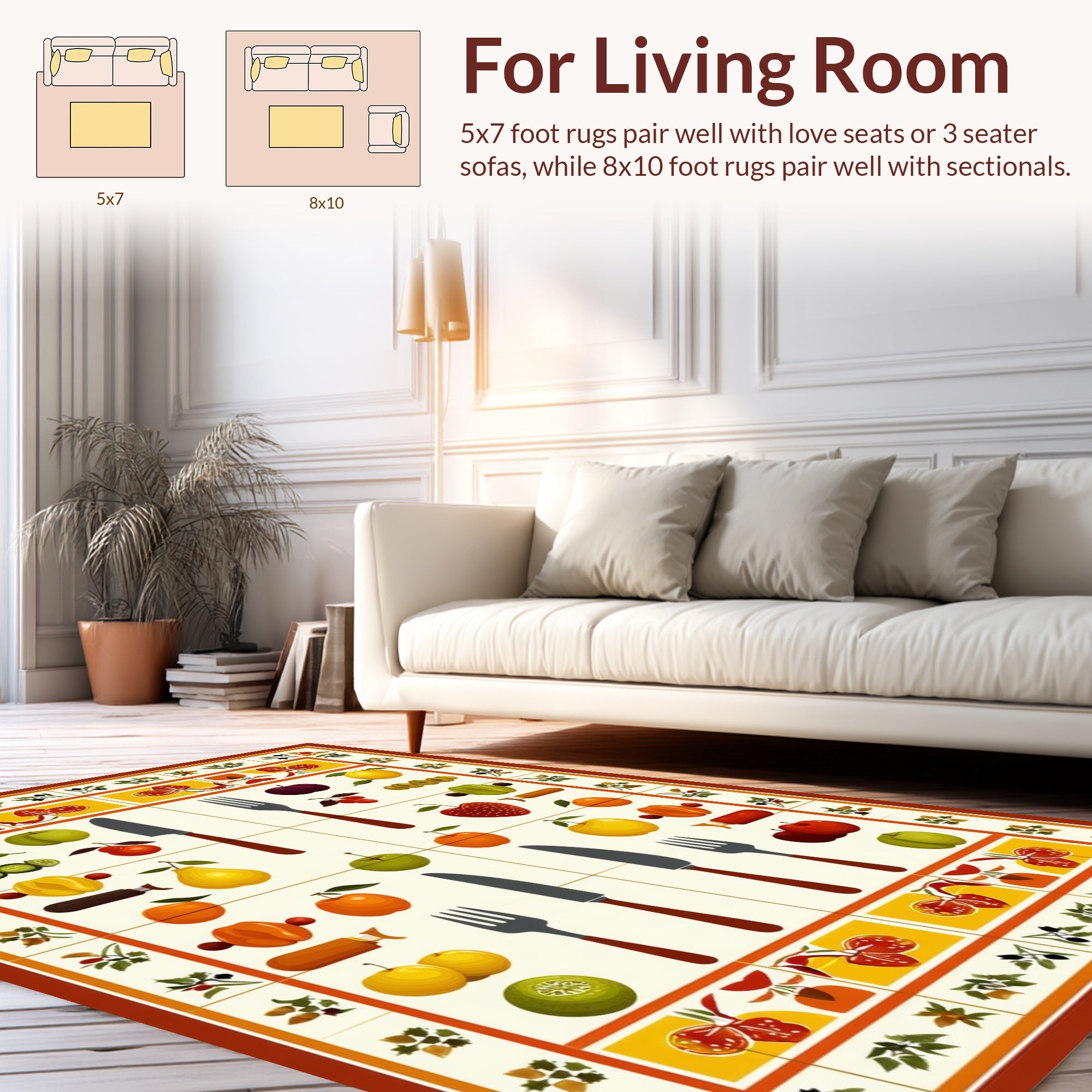 Fruit Utensil Illustrated Pattern Rug