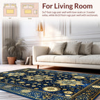 Intricate Floral Geometric Blue Gold Rug