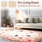 Whimsical Pink Floral Butterfly Scene Rug