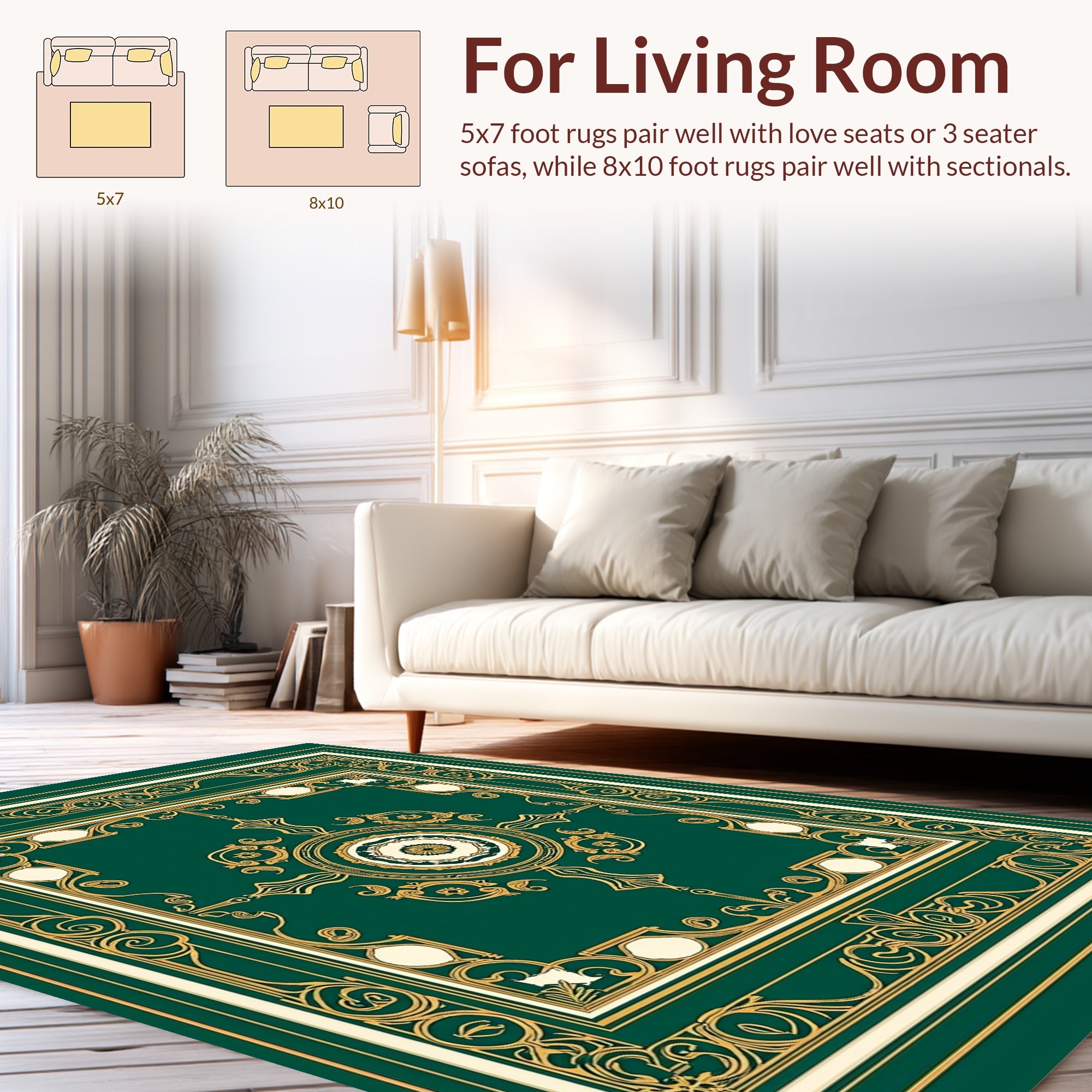 Green Gold Ornate Medallion Pattern Rug