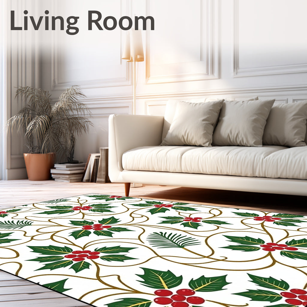 Christmas Holly Vine Red Berry Rug