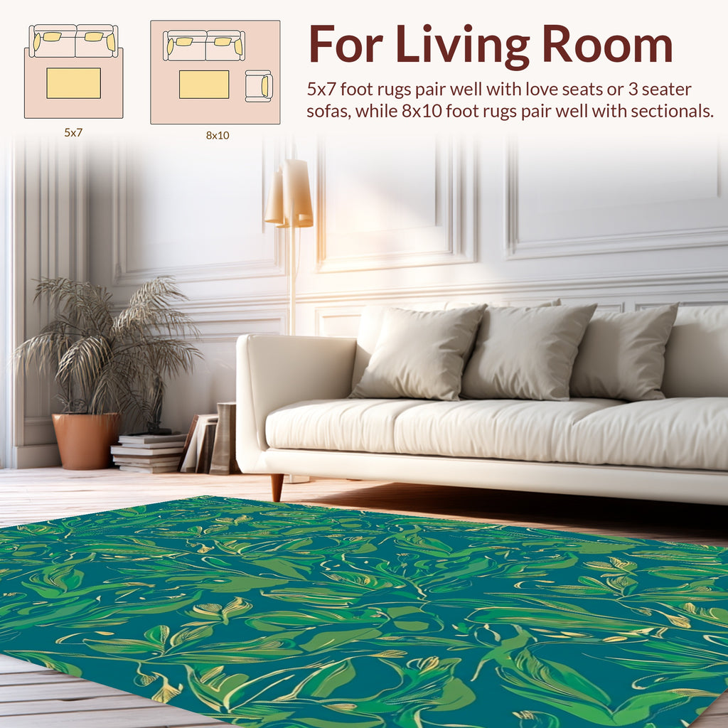Lush Green Leafy Tropical Pattern Rug