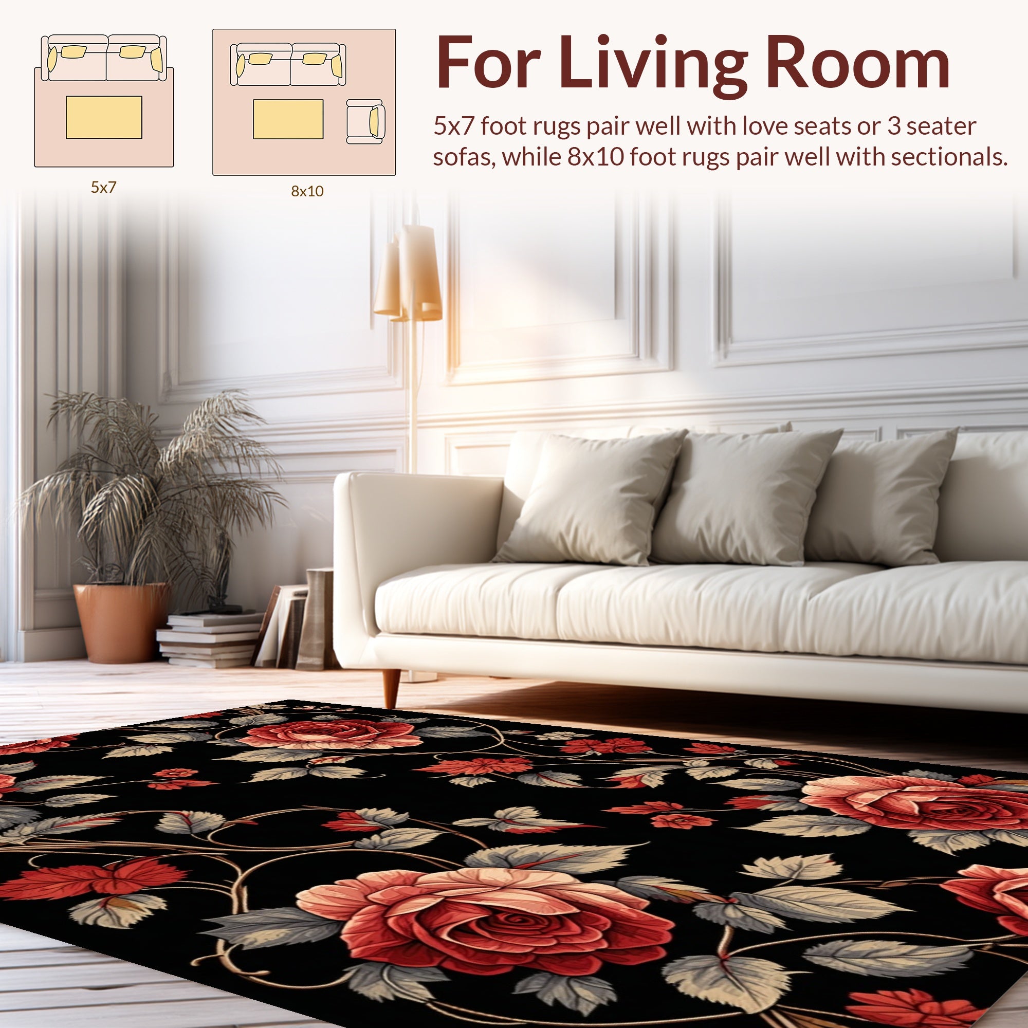 Vintage Rose Vine Floral Pattern Rug
