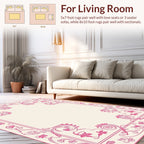 Ornate Pink Floral Scroll Border Rug