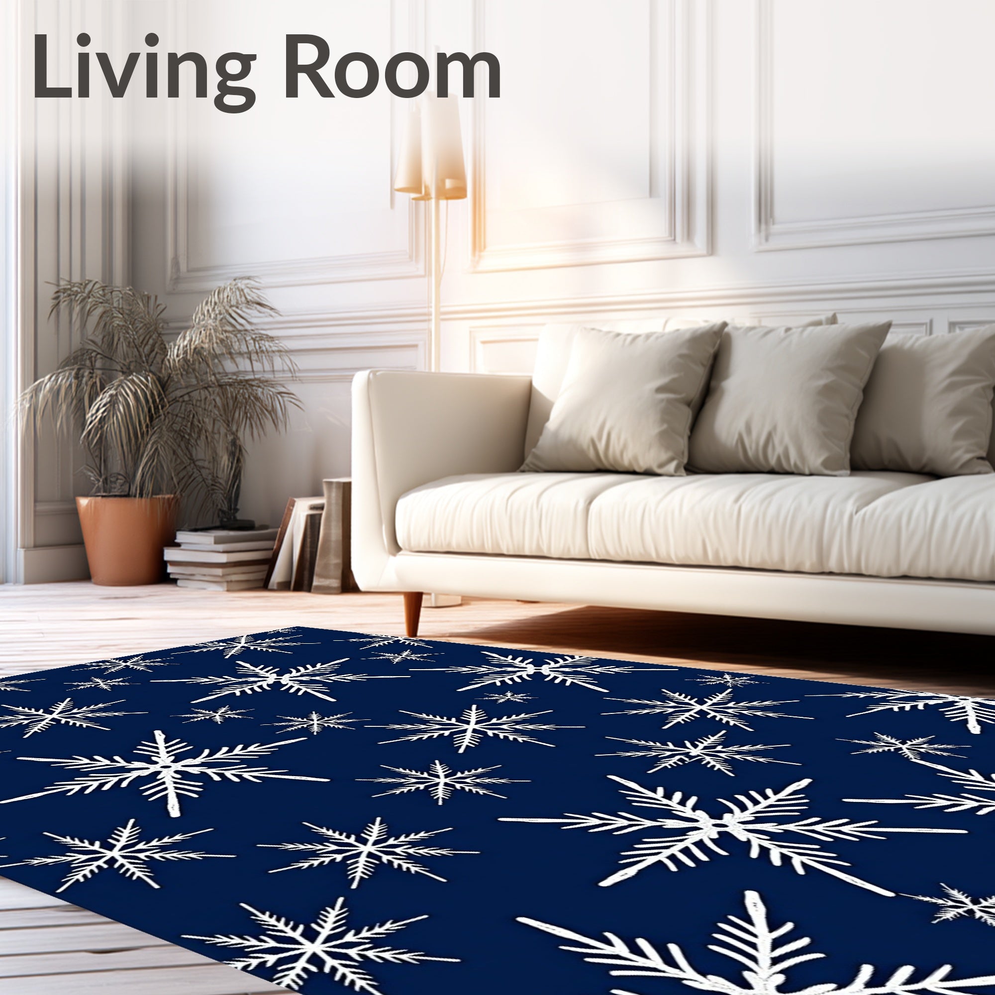 White Snowflakes On Deep Blue Rug