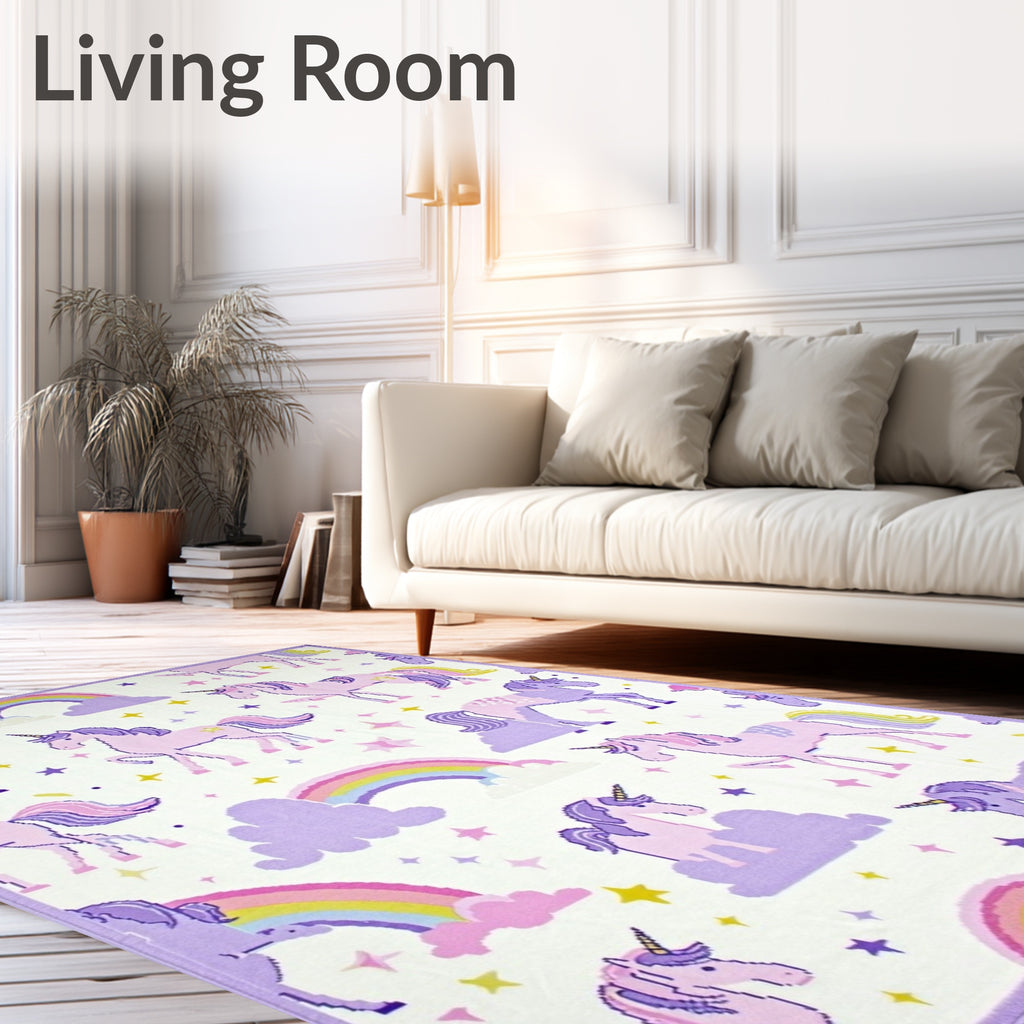 Pixel Unicorns and Rainbows Pattern Rug
