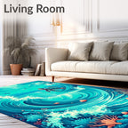Ocean Turtle Wave Splash Design Rug