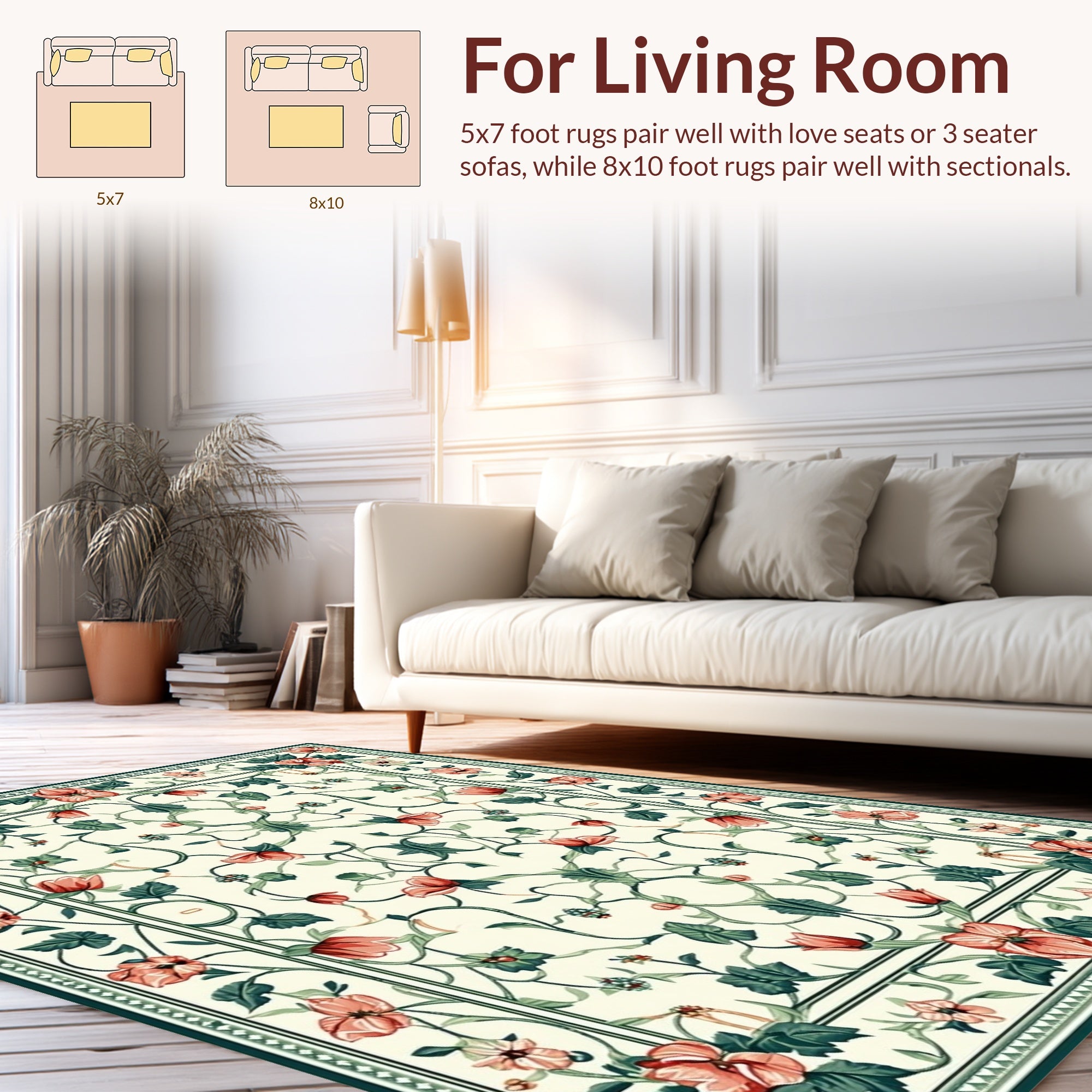 Vintage Floral Vine Scroll Pattern Rug