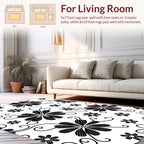 Black Floral Swirl Pattern Rug