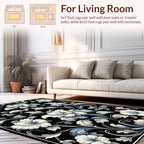 Black White Floral Art Nouveau Rug