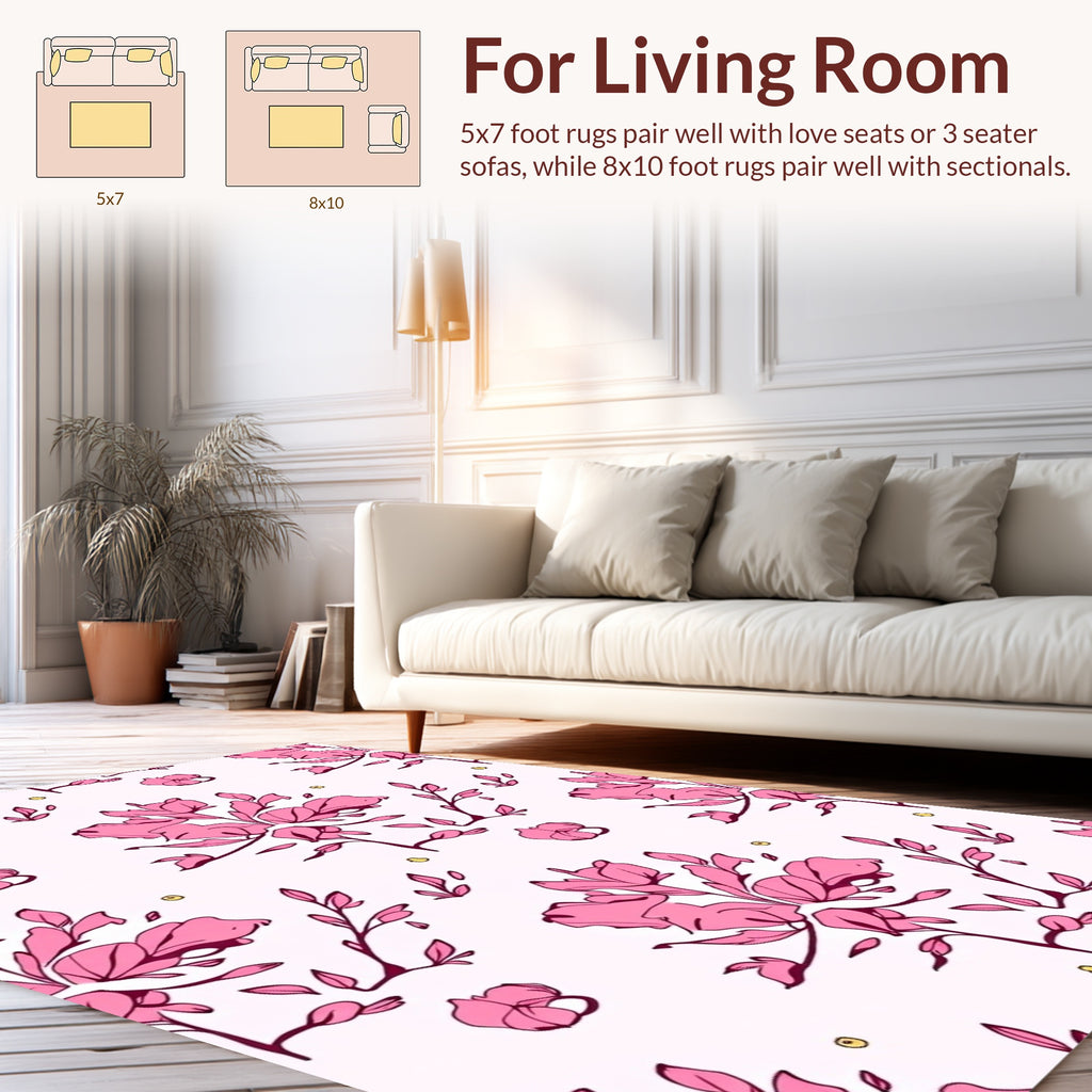 Pink Floral Botanical Pattern Rug