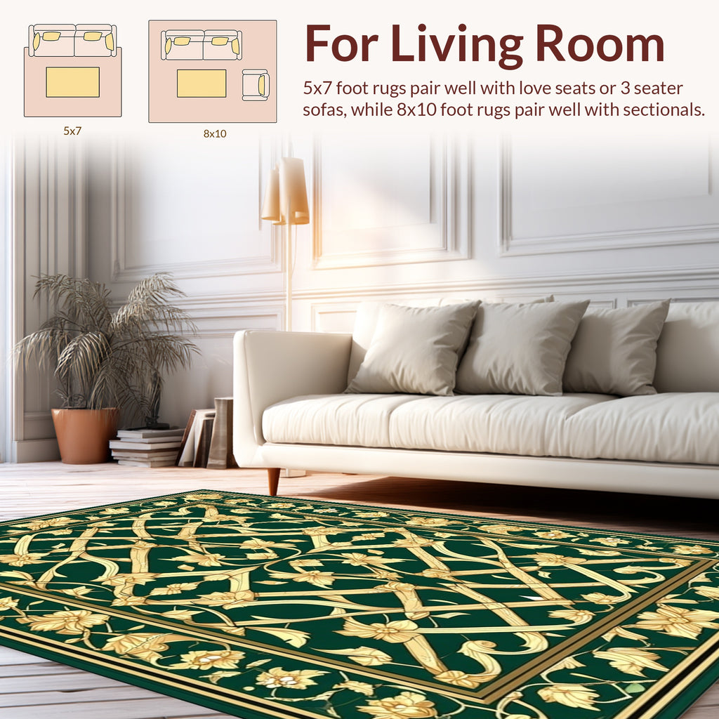 Emerald Gold Floral Lattice Rug