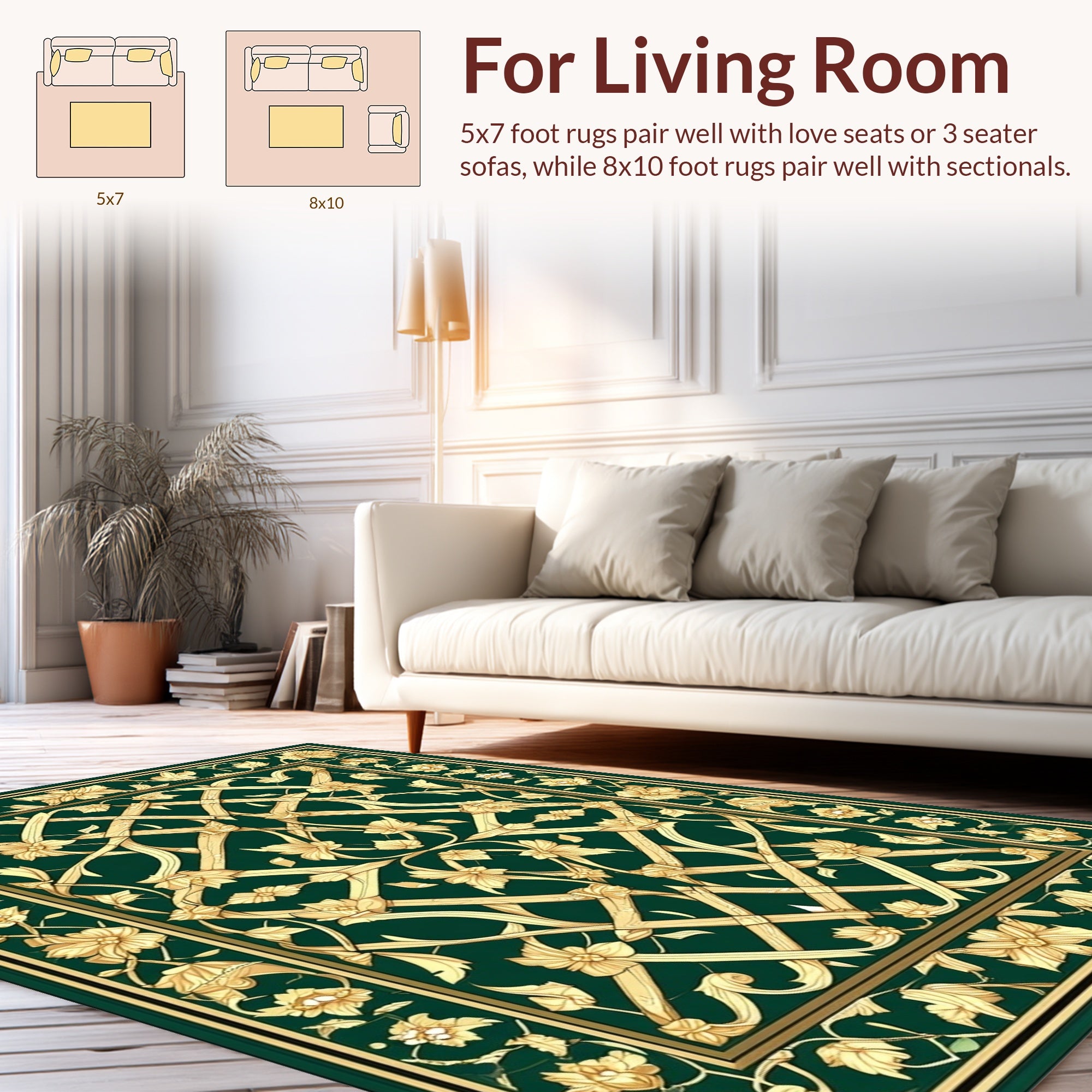 Emerald Gold Floral Lattice Rug