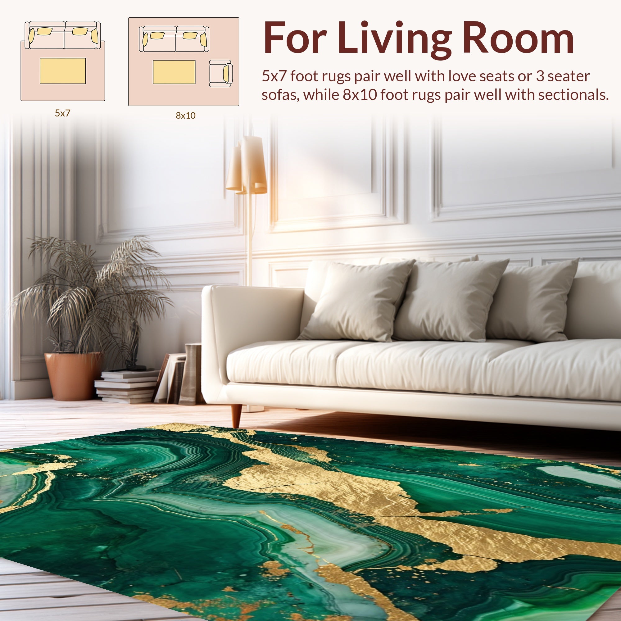 Emerald Stone Vein Abstract Gold Rug