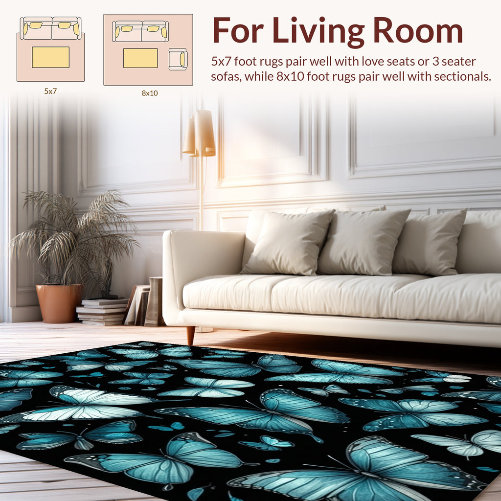 Azure Butterfly Patterned All Over Rug