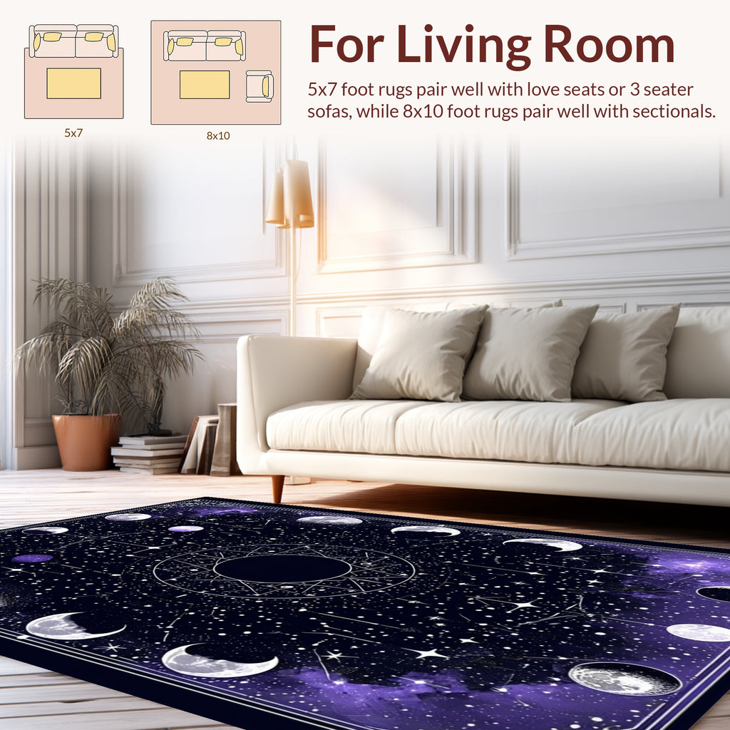 Celestial Moon Phases Starry Night Design Rug