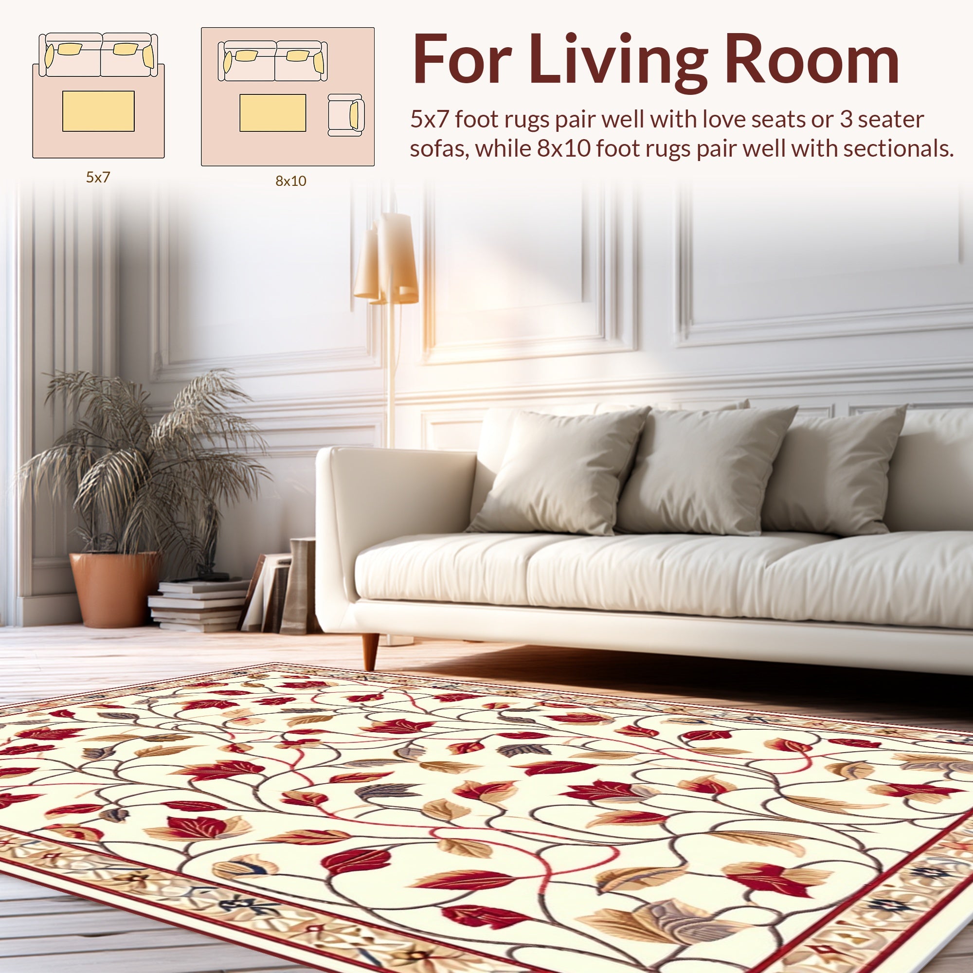 Ornate Red Gold Floral Design Rug