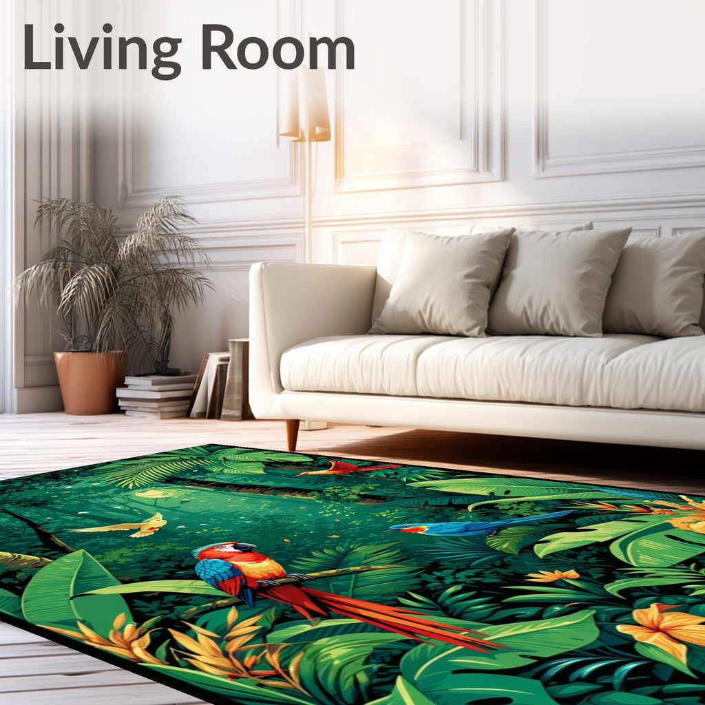Tropical Forest Birds In Vibrant Greenery Rug
